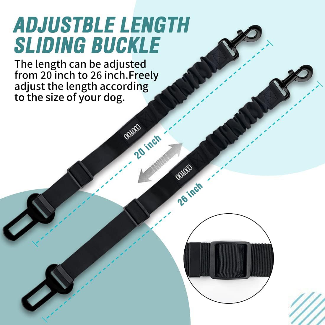 COOYOO Dog Seat Belt,3 Piece Set Retractable Dog Car Harness Adjustable for Vehicle Nylon Pet Safety Heavy Duty & Elastic Set 03-Black+Blue