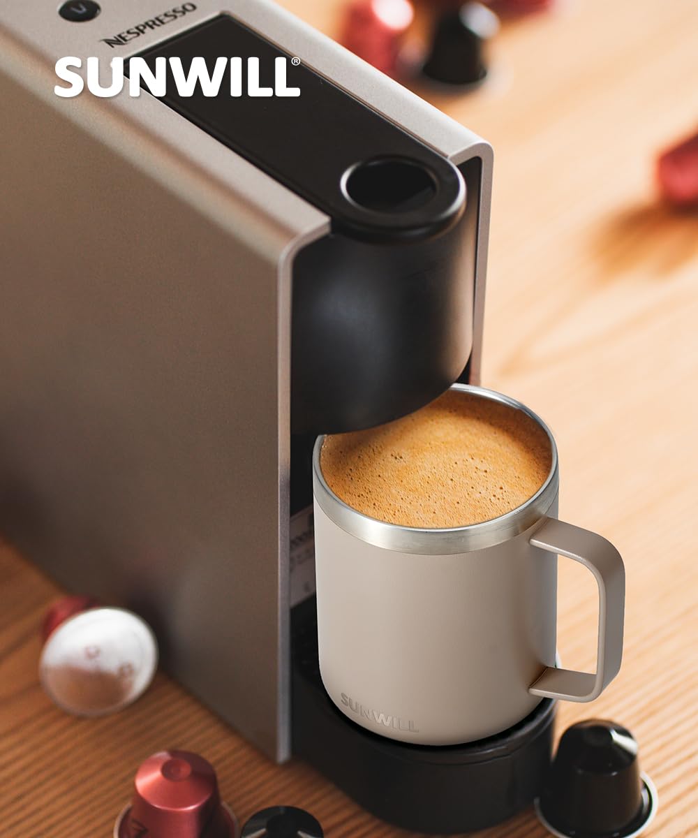 SUNWILL Insulated Coffee Mug, Stainless Steel 14 oz, Splash-Proof Lid Powder Coated Navy Blue 14 Ounces