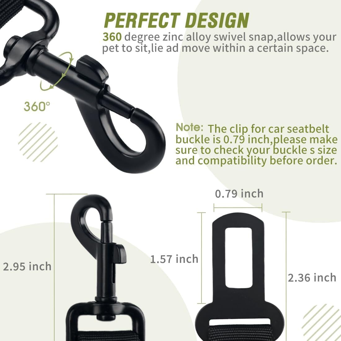 COOYOO Dog Seat Belt,3 Piece Set Retractable Dog Car Harness Adjustable for Vehicle Nylon Pet Safety Heavy Duty & Elastic Set 03-Black+Blue