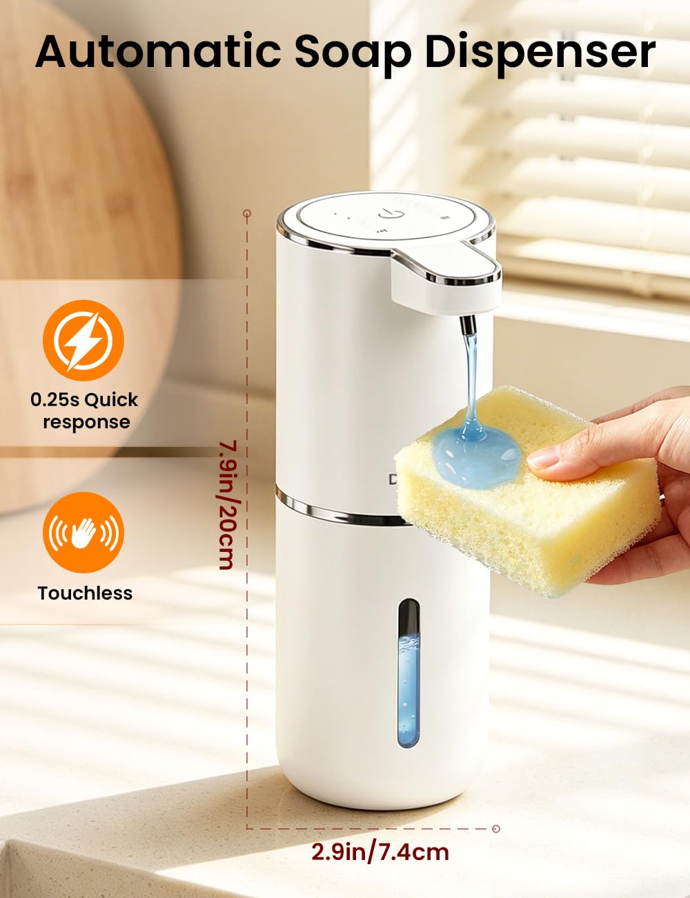 Automatic Soap Dispenser Touchless, USB Rechargeable Hand Soap Dispenser, 4 Adjustable Soap Levels, IPX5 Waterproof, 12.8oz/380ml, Countertop or Wall Mounted for Bathroom and Kitchen, White Liquid