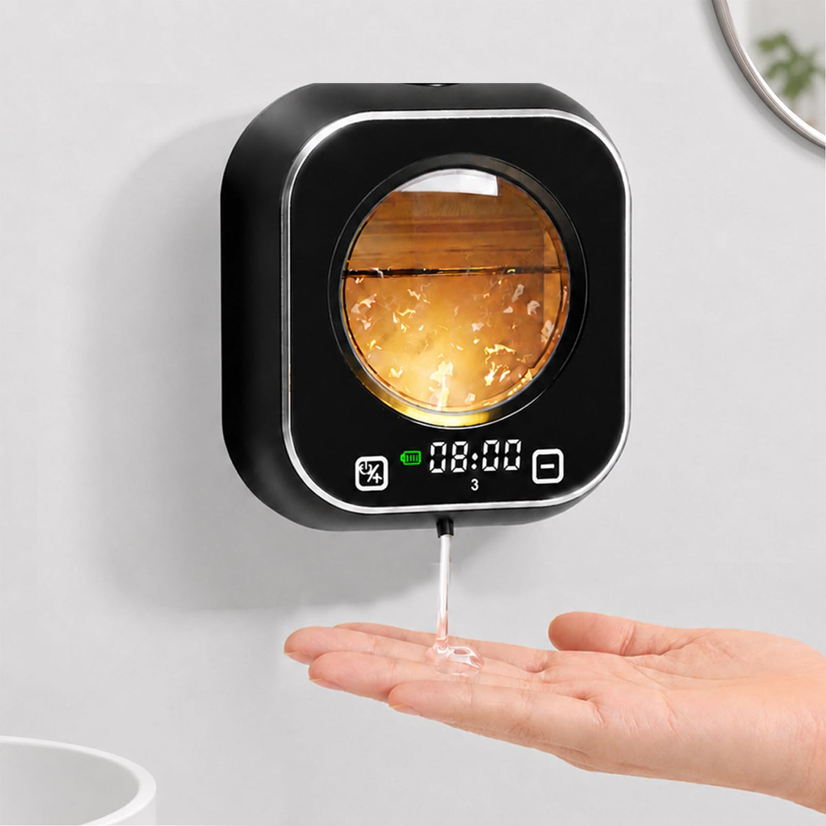 Automatic Soap Dispenser Touchless, Wall Mount, Rechargeable, Mood Lighting Black