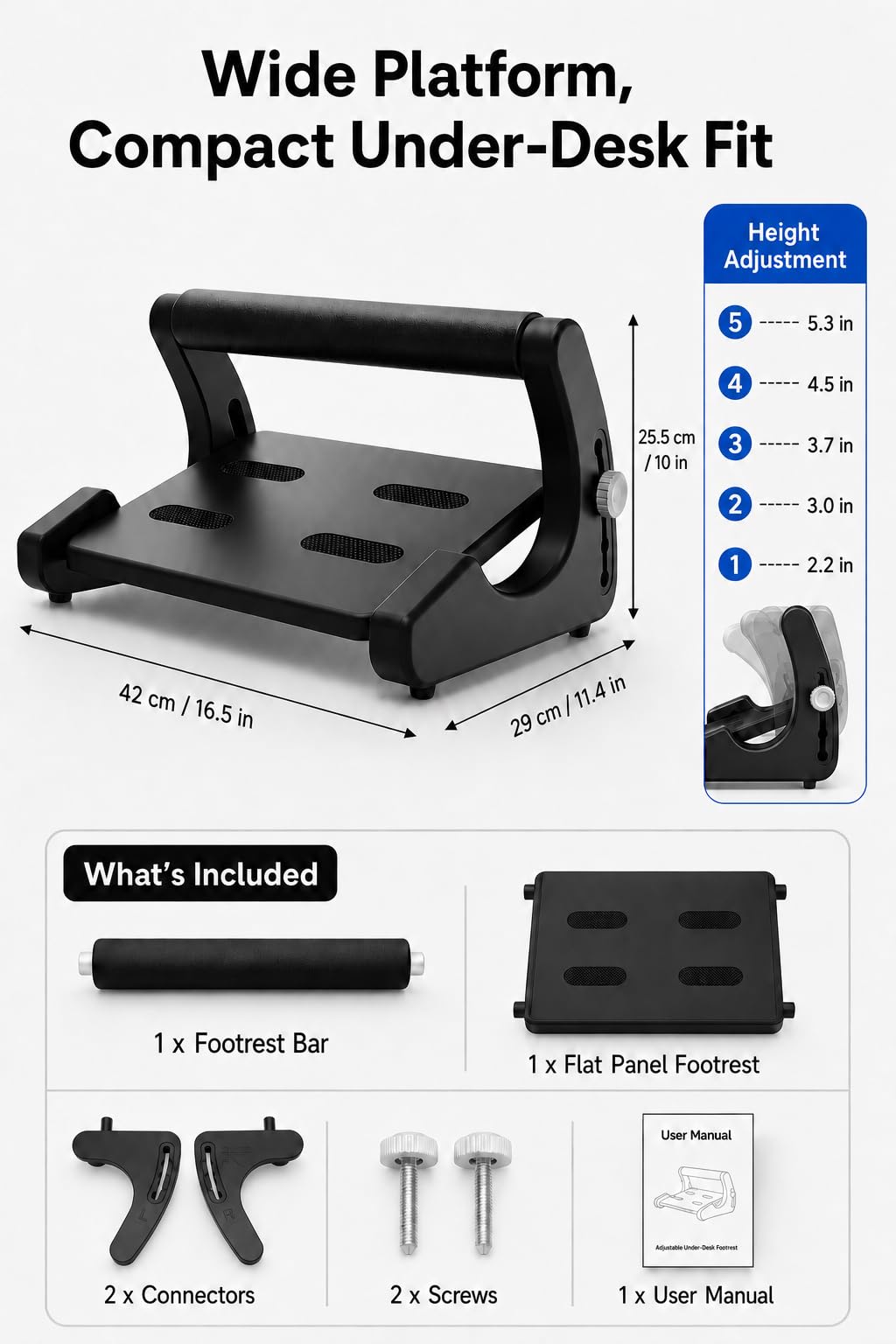 Foot Rest for Under Desk at Work with Leg Support Black 1