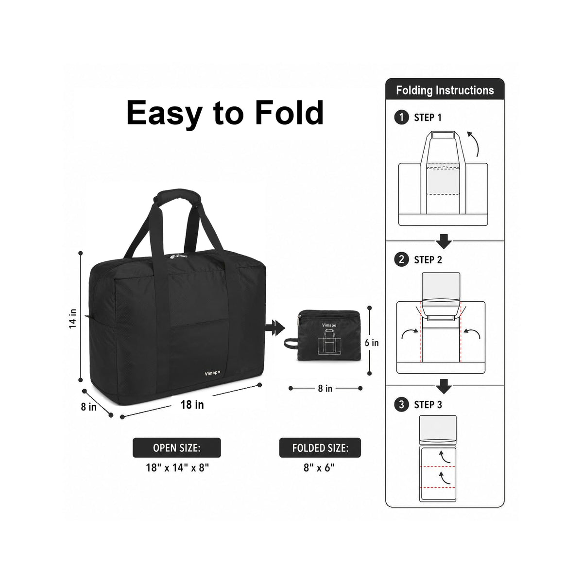 Foldable Travel Duffle Bag with Trolley Sleeve 40L Travel Bag Black
