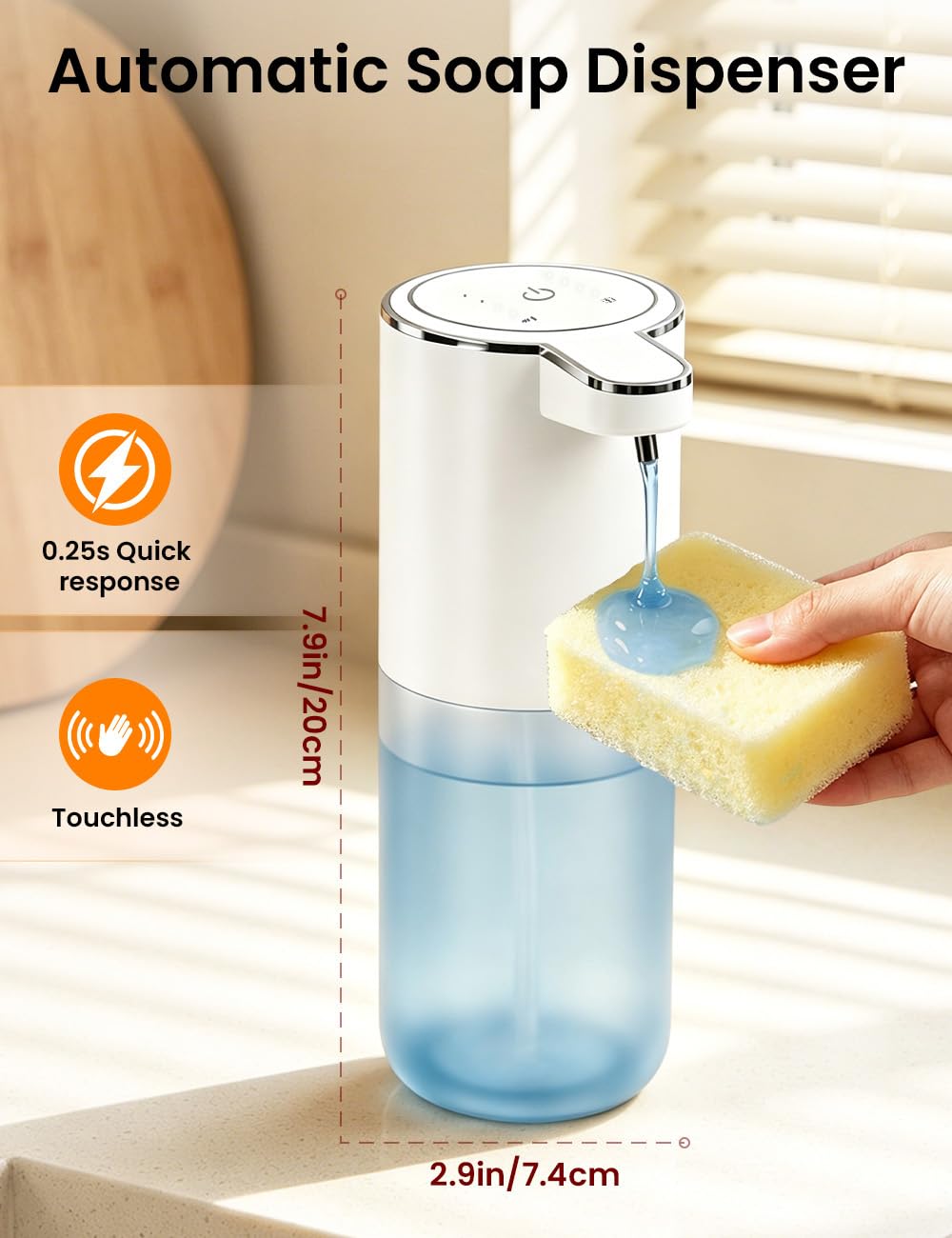 Automatic Soap Dispenser Touchless, USB Rechargeable Hand Soap Dispenser, 4 Adjustable Soap Levels, IPX5 Waterproof, 12.8oz/380ml, Countertop or Wall Mounted for Bathroom and Kitchen, White Liquid