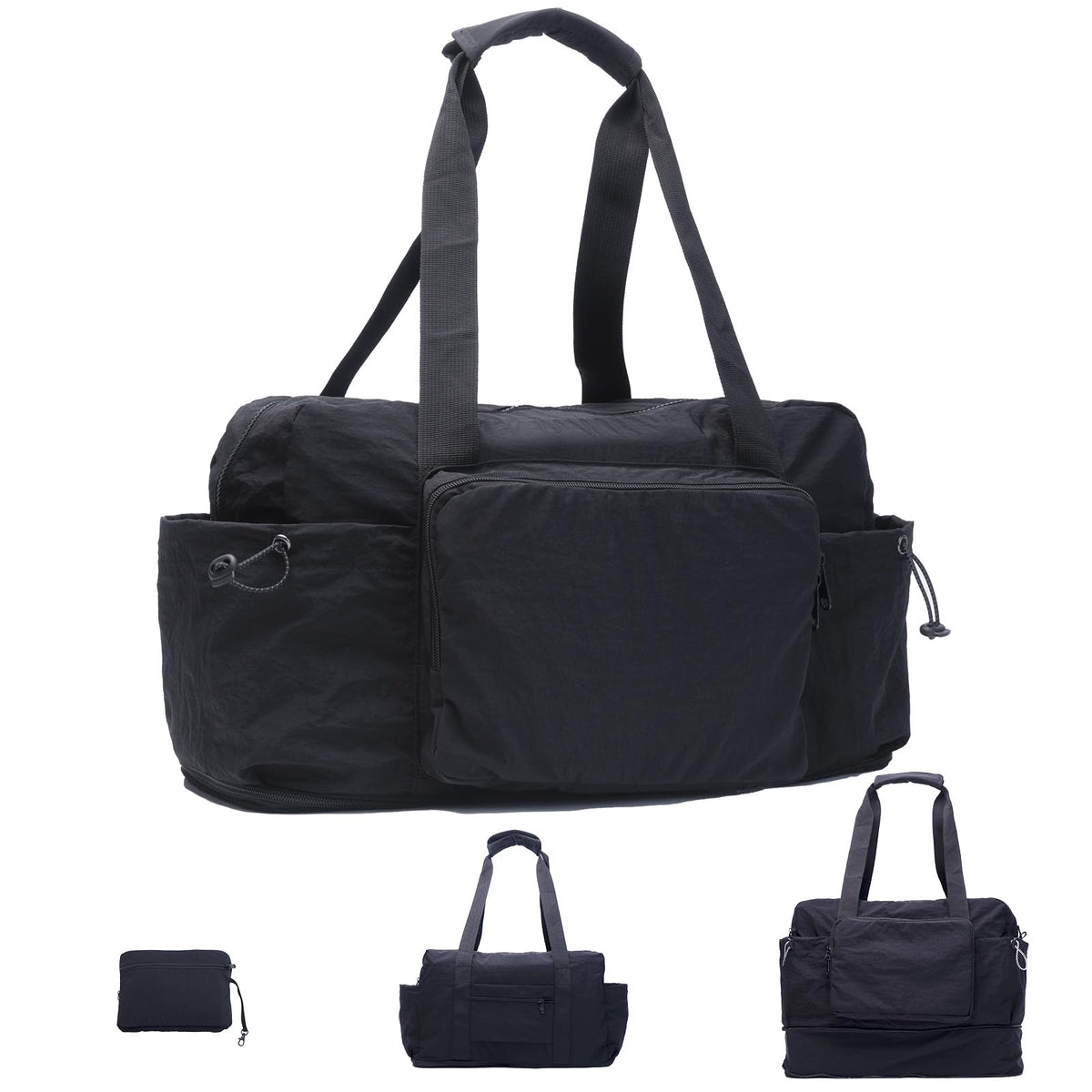 Foldable Travel Duffel Bag,Packable Weekender Bag with Luggage Sleeve, 35L-45L Expandable Overnight Carry-On Tote with Padded Shoulder Strap, Lightweight Nylon Extra Bag for Travel