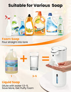 Automatic Soap Dispenser Touchless, USB Rechargeable Hand Soap Dispenser, 4 Adjustable Soap Levels, IPX5 Waterproof, 12.8oz/380ml, Countertop or Wall Mounted for Bathroom and Kitchen, White Liquid