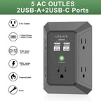 Wall Charger, Surge Protector, QINLIANF 5 Outlet Extender with 4 USB Ports Black 3U1C