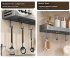 carbon steel Kitchen utensils wall mounted seasoning rack, kitchen supplies oil, salt, soy sauce, vinegar spices condiments storage shelf with hooks