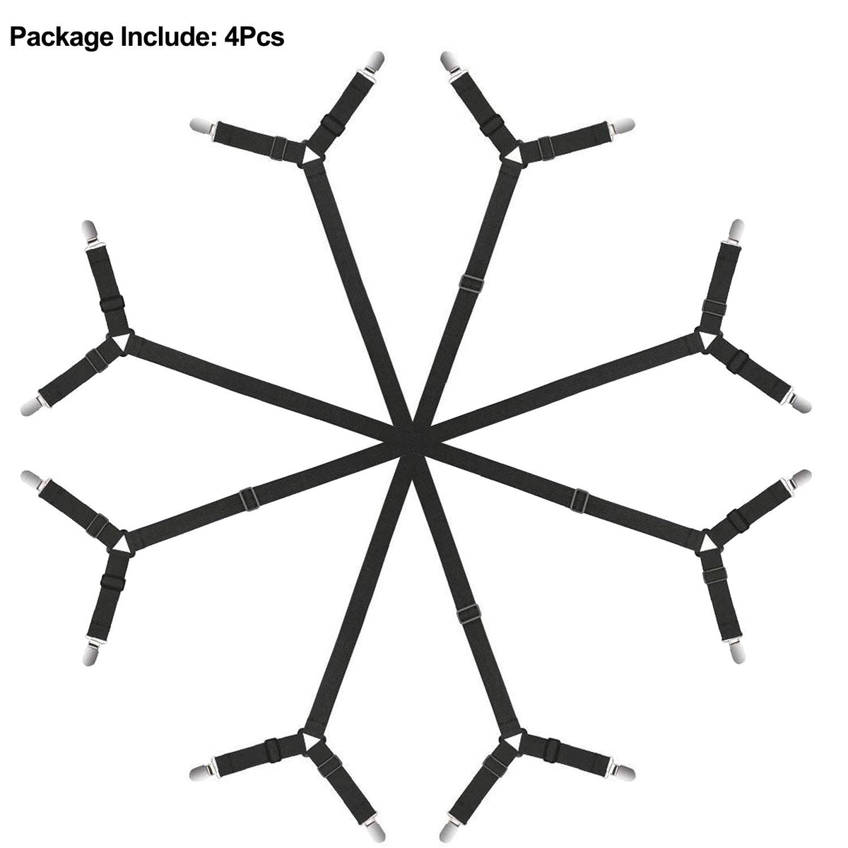Bed Sheet Clip Straps - 2 Way Adjustable Crisscross Sheet Corner Holder Straps Gripper Elastic Sheet Band Mattress Straps Fasten Suspenders(2 Set/4Pcs, Black) Black 4pcs Set