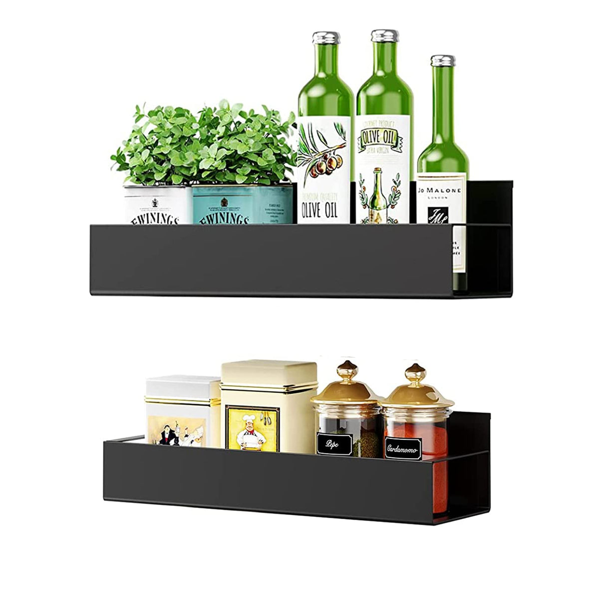 Metal 2 Pack Magnetic Spice Storage Rack Organizer for Refrigerator and Oven, Fridge Organizers and Storage Black