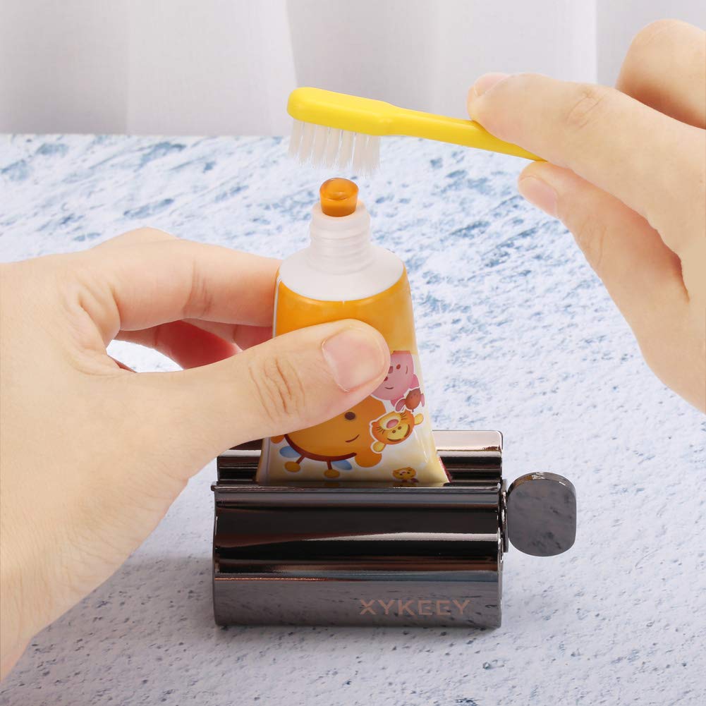 XYKEEY Toothpaste Tube Squeezer - Set of 2 Toothpaste Squeezer Rollers, Metal Toothpaste Tube Wringer Seat Holder Stand (Matt Black) Matt Black