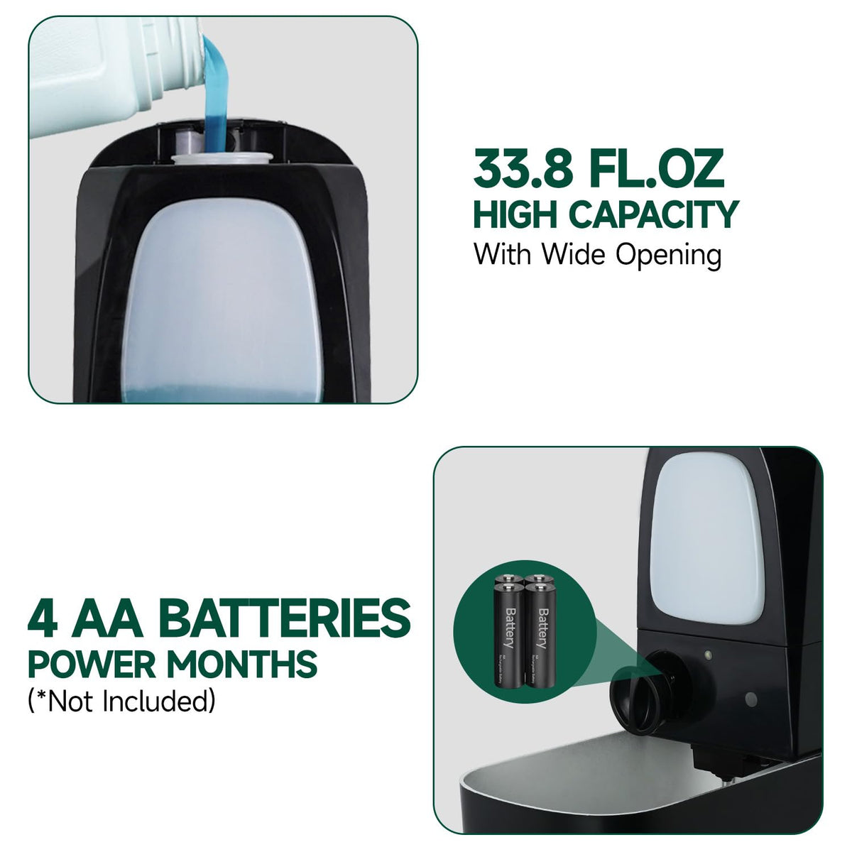 anydry Commercial Automatic Soap Dispenser 34oz Large Capacity Wall-Mounted Black