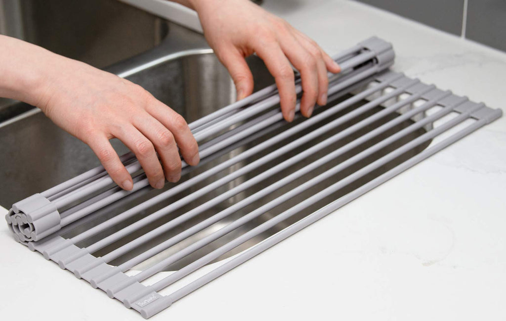 Surpahs 17.5 x 13.1 Inch Roll-Up Dish Drying Rack, Warm Gray