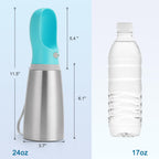 Portable Dog Water Bottle, 14 OZ Stainless Steel Pet Water Dispenser Button switch 14 OZ - Blue