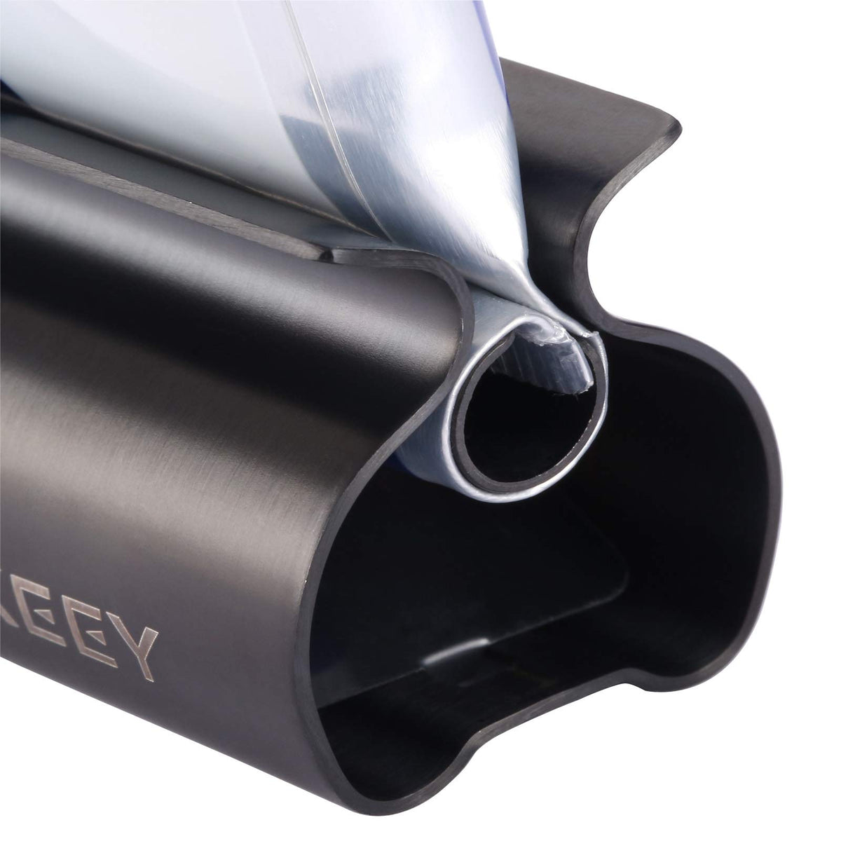 XYKEEY Toothpaste Tube Squeezer - Set of 2 Toothpaste Squeezer Rollers, Metal Toothpaste Tube Wringer Seat Holder Stand (Matt Black) Matt Black