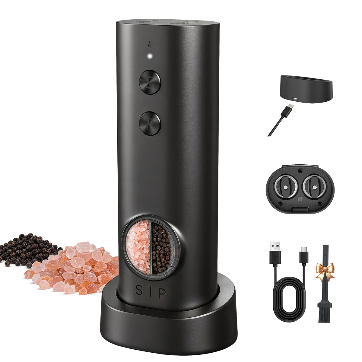 CIRCLE JOY 2 in 1 Electric Salt and Pepper Grinder Set with Storage Base Set A
