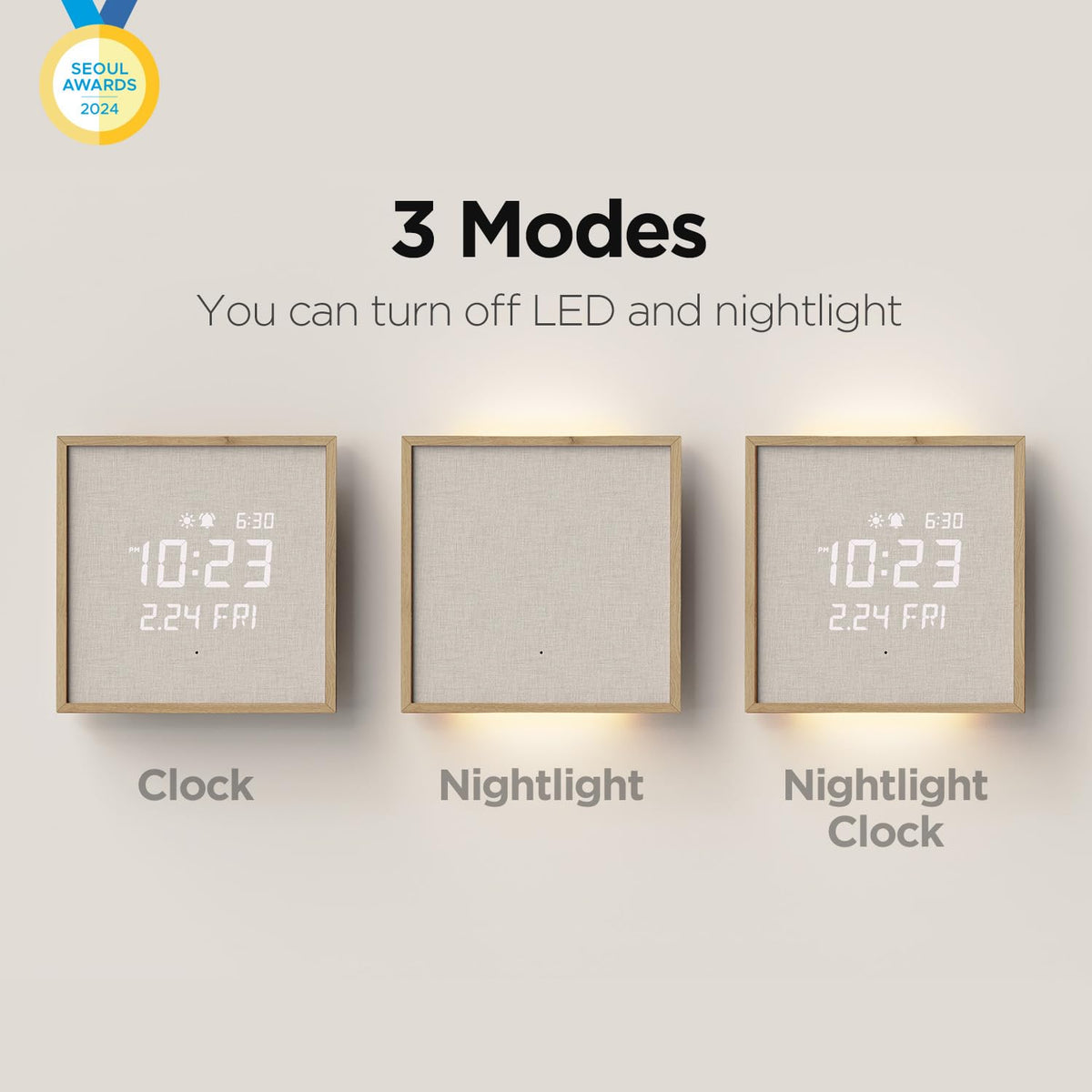 mooas Wood Moon Cordless Mini Digital LED Wall Clock, Date, Temperature Wood Moon (Cordless Mini)