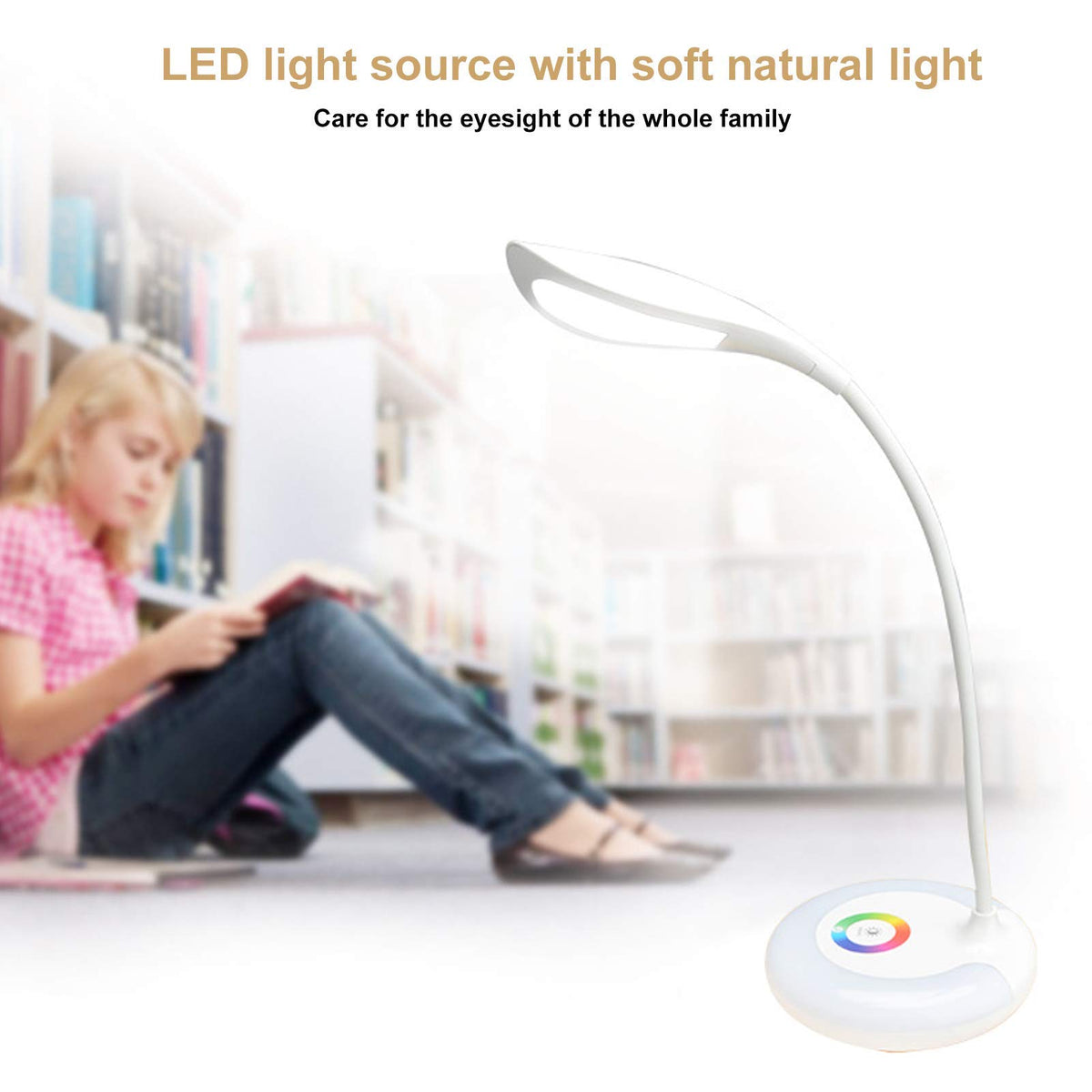 LED Desk Lamp, Night Light Battery Operated Table Light Dimmable Eye Caring Reading Desk Light RGB Dimmable Office Lamp Desktop Supplies