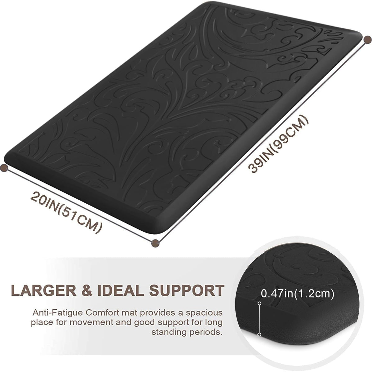 Kitchen Mat Cushioned Anti-Fatigue Comfort Standing Mat Rug for Home,Office Black 1'5" x 2'4" (Rectangular)
