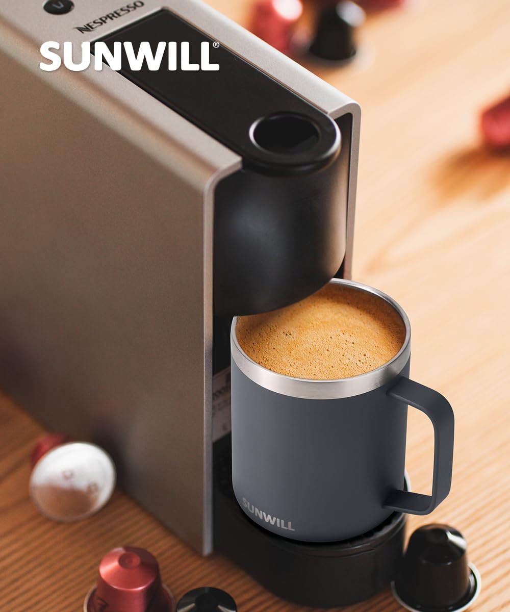 SUNWILL Insulated Coffee Mug, Stainless Steel 14 oz, Splash-Proof Lid Powder Coated Navy Blue 14 Ounces