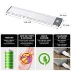 LED Motion Sensor Light,Under Counter Lighting, Wireless USB Rechargeable Kitchen Night Lights,Battery Powered Operated Light,54-LED Light for Wardrobe,Closets,Cabinet,Cupboard, 2 Count (Pack of 1) Silver-white Light 54 LED
