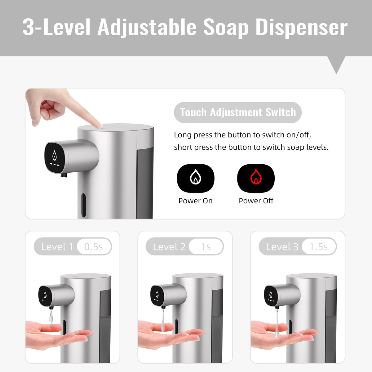Automatic Liquid Soap Dispenser Touchless, USB Rechargeable Smart Hand Soap Dispenser, 13.5oz/400ml, 3-Level Adjustable, Compatible with Thick Thin Dish Soap for Bathroom Kitchen, Clog-Free (Gold) Gold