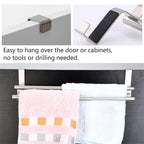 Adjustable Double Layer Stainless Steel Telescopic Towel Rack Fits Over Doors and Cabinets, Optimal for Bathroom, Kitchen, and Garage Organization