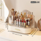 Large Makeup Organizer with Drawers, 360° Rotating Brush Holder Cream White 3-layer