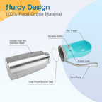 Portable Dog Water Bottle, 14 OZ Stainless Steel Pet Water Dispenser Button switch 14 OZ - Blue