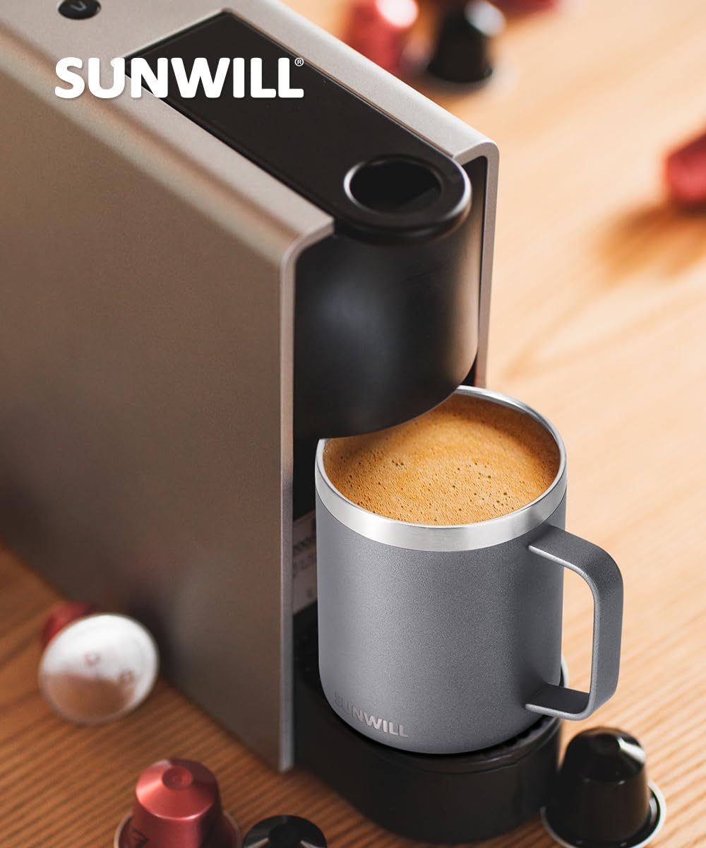 SUNWILL Insulated Coffee Mug, Stainless Steel 14 oz, Splash-Proof Lid Powder Coated Navy Blue 14 Ounces