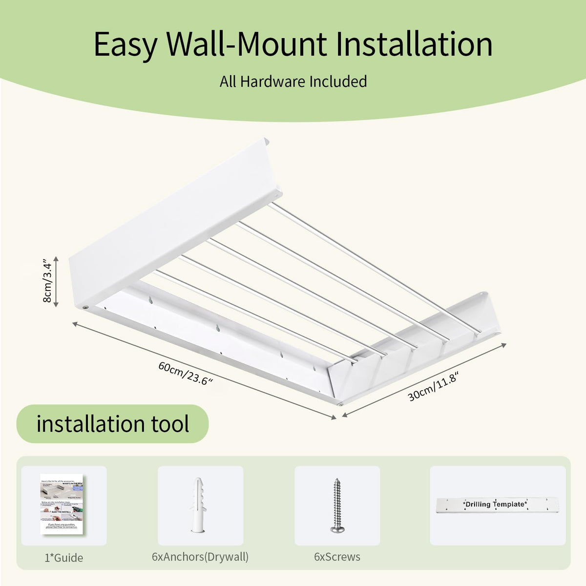 Wall Mounted Clothes Drying Rack Foldable 23.6" Laundry Room Space Saving
