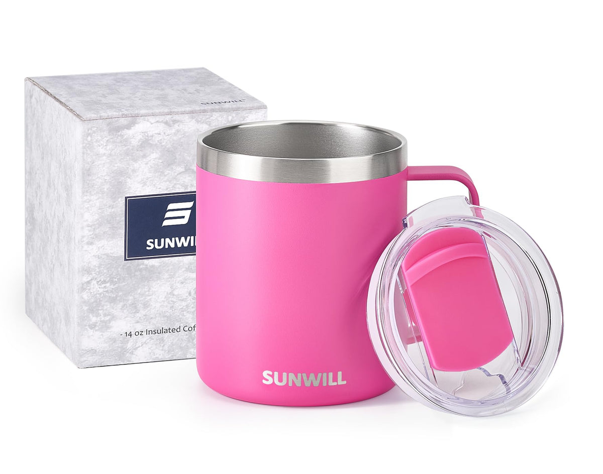 SUNWILL Insulated Coffee Mug, Stainless Steel 14 oz, Splash-Proof Lid Powder Coated Navy Blue 14 Ounces
