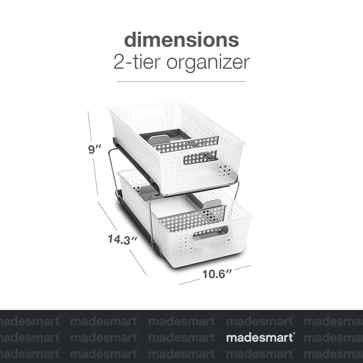 madesmart Two Tier Organizer with Dividers, Frost