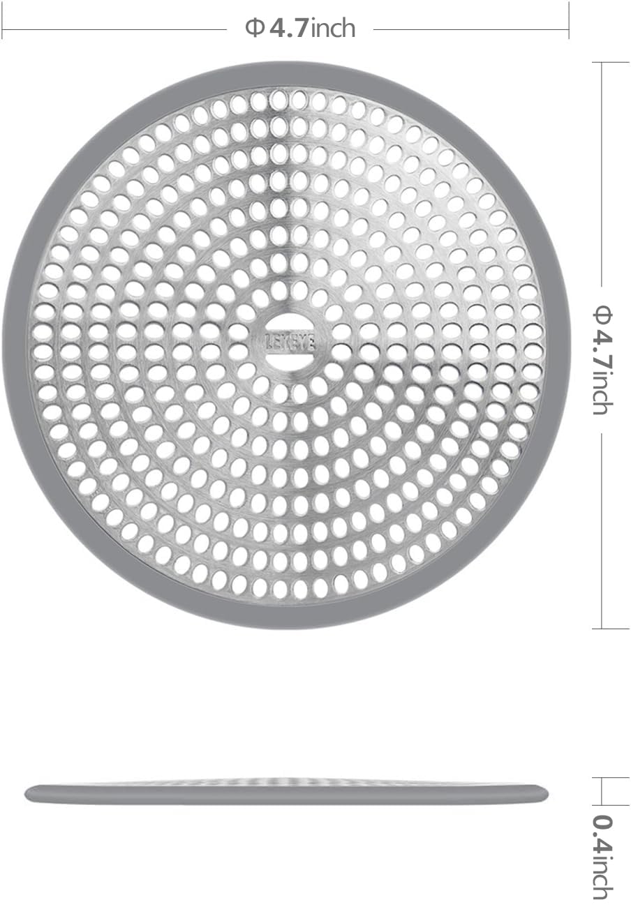 LEKEYE Shower Hair Catcher Drain Protector Strainer-Steel & Silicone 2 Pack