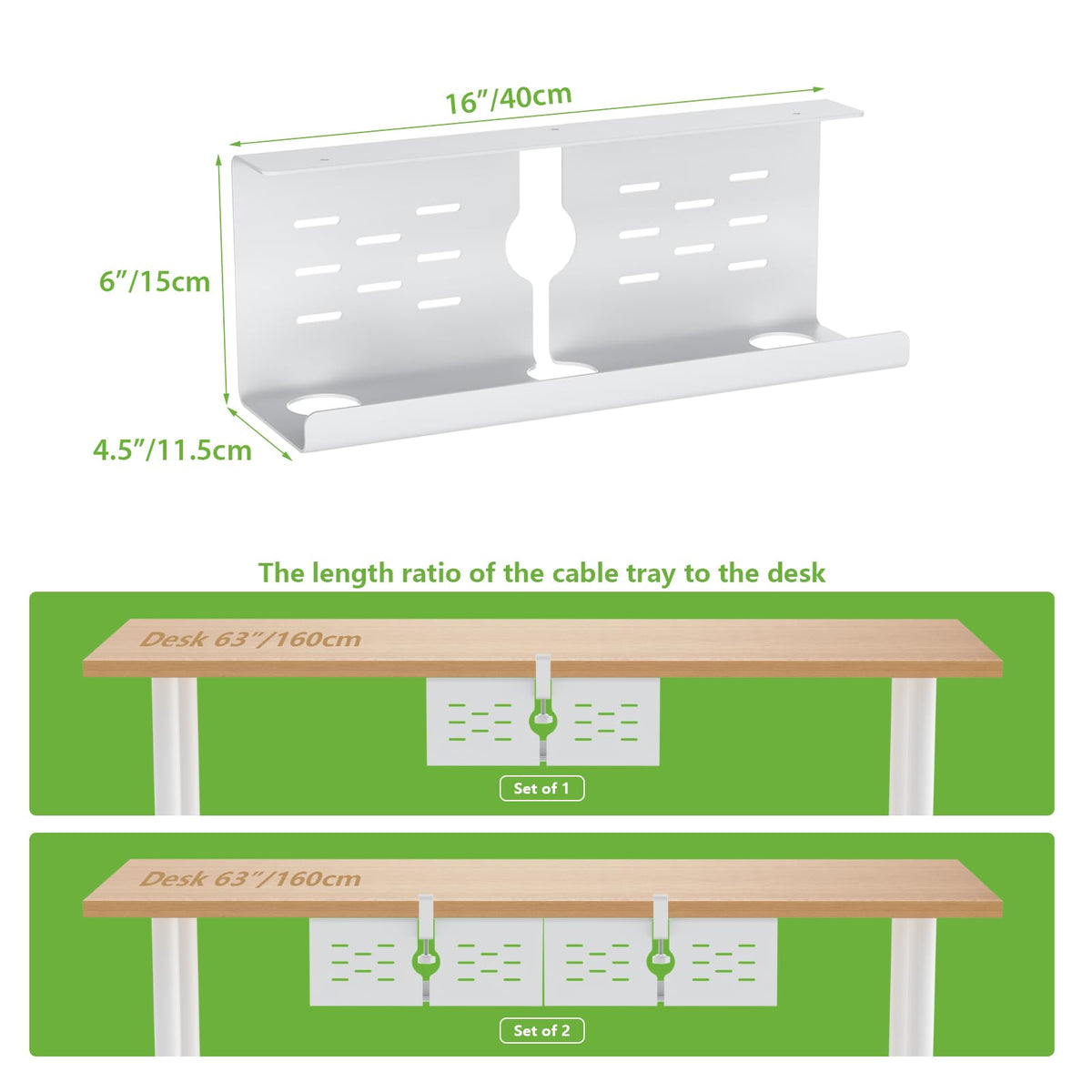 Under Desk Cable Management Tray and Metal Cord Organizer