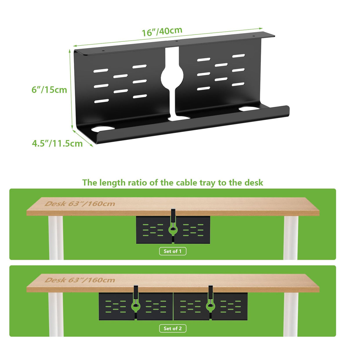 Under Desk Cable Management Tray and Metal Cord Organizer