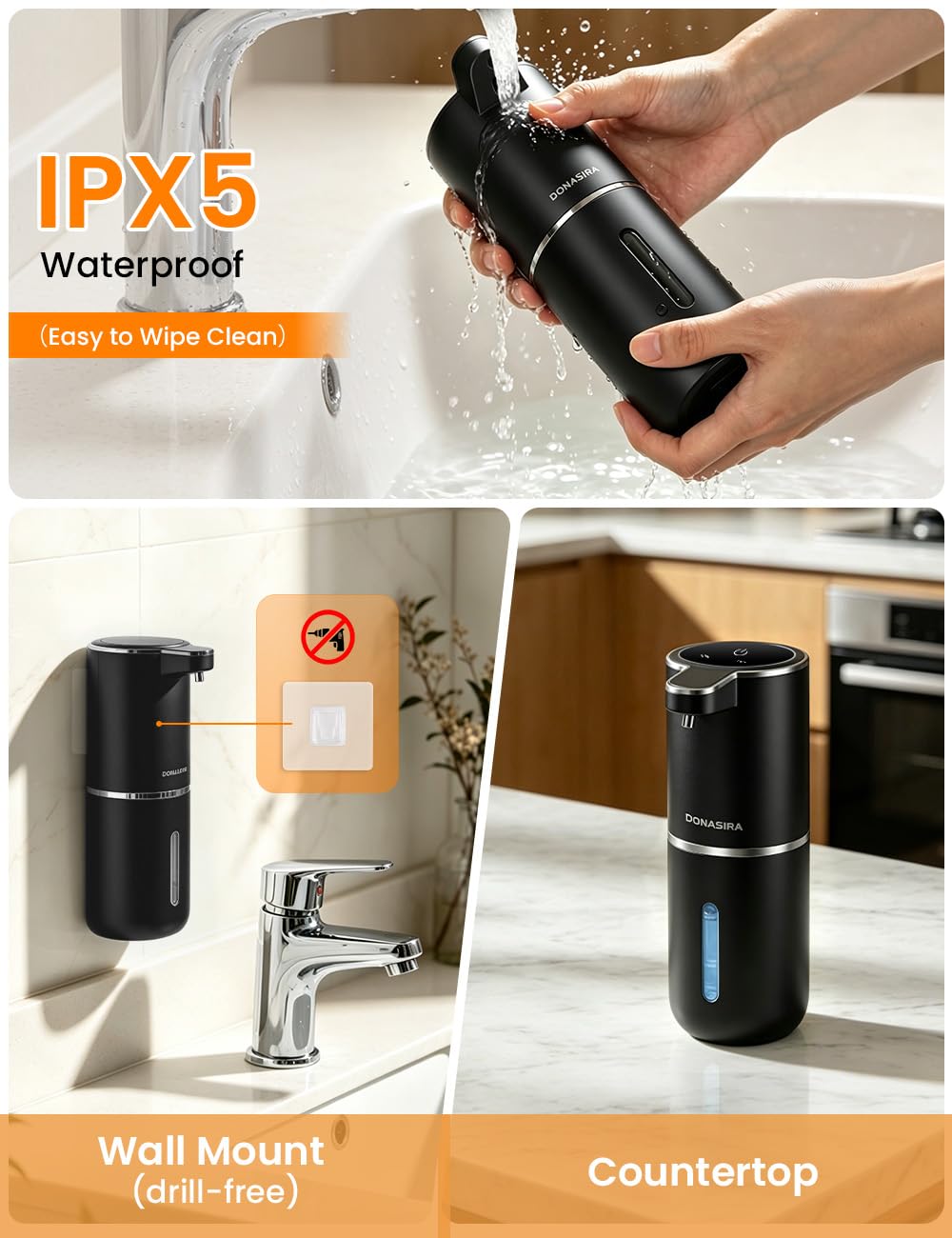 Automatic Soap Dispenser Touchless, USB Rechargeable Hand Soap Dispenser, 4 Adjustable Soap Levels, IPX5 Waterproof, 12.8oz/380ml, Countertop or Wall Mounted for Bathroom and Kitchen, White Liquid
