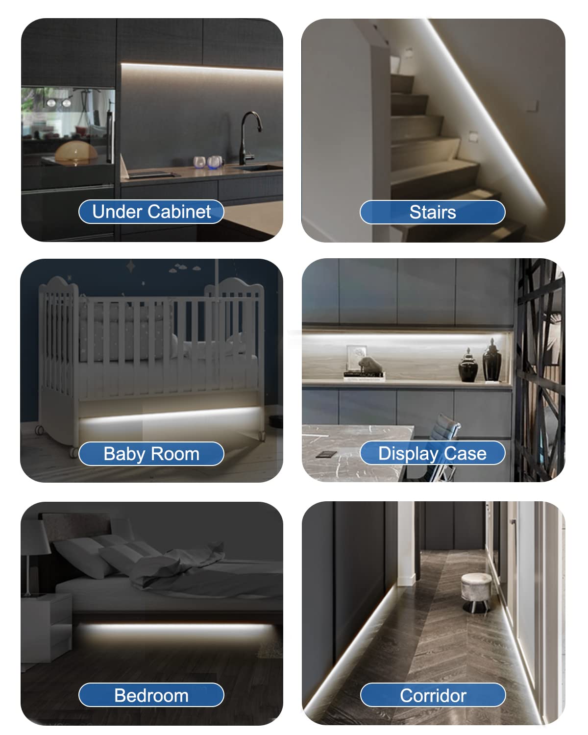 Motion Sensor Led Light Strip - Under Cabinet Lighting with Power Adapter Cold White 16.4ft