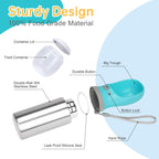 Portable Dog Water Bottle, 14 OZ Stainless Steel Pet Water Dispenser Button switch 14 OZ - Blue