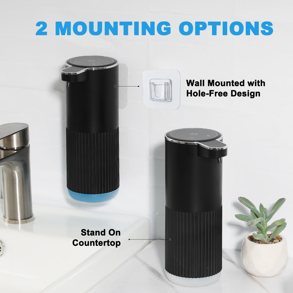 RYTOXILO Automatic Soap Dispenser, 2 Pack Black Touchless Liquid Soap Dispenser for Bathroom, 13.5 Fl Oz Plastic Electric Auto Dish Soap Dispensers Wall Mount for Kitchen with Adjustable Volume Liquid-2 Pack