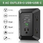 Wall Charger, Surge Protector, QINLIANF 5 Outlet Extender with 4 USB Ports Black 3U1C