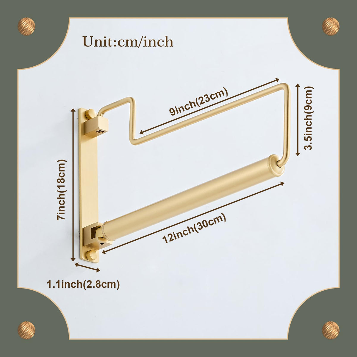 NEWRAIN Folding Wall Mounted Clothes Hanger Rack Clothes Hook Solid Brass with Swing Arm Holder Clothing Hanging System Closet Storage Organizer Heavy Duty Drying Rack Wall Mount,Brushed Gold Triangle Brushed Gold