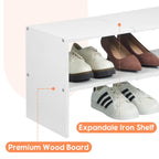 3-Tier Expandable White Shoe Rack Organizer for Closet, Stackable Shoe Racks Storage Shelf, Small Metal Wood Combination Shoe Shelves for Closets,Entryway,Front Door, Narrow Space,Hallway,8-16 Pairs 1 PACK(3-Tier）