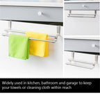 Adjustable Double Layer Stainless Steel Telescopic Towel Rack Fits Over Doors and Cabinets, Optimal for Bathroom, Kitchen, and Garage Organization