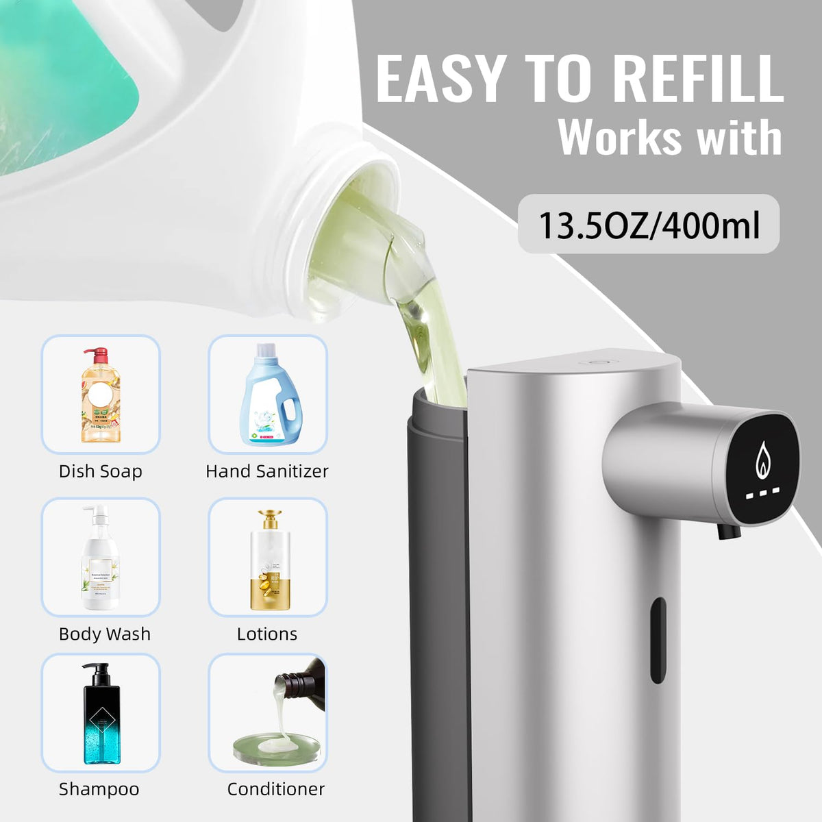 Automatic Liquid Soap Dispenser Touchless, USB Rechargeable Smart Hand Soap Dispenser, 13.5oz/400ml, 3-Level Adjustable, Compatible with Thick Thin Dish Soap for Bathroom Kitchen, Clog-Free (Gold) Gold