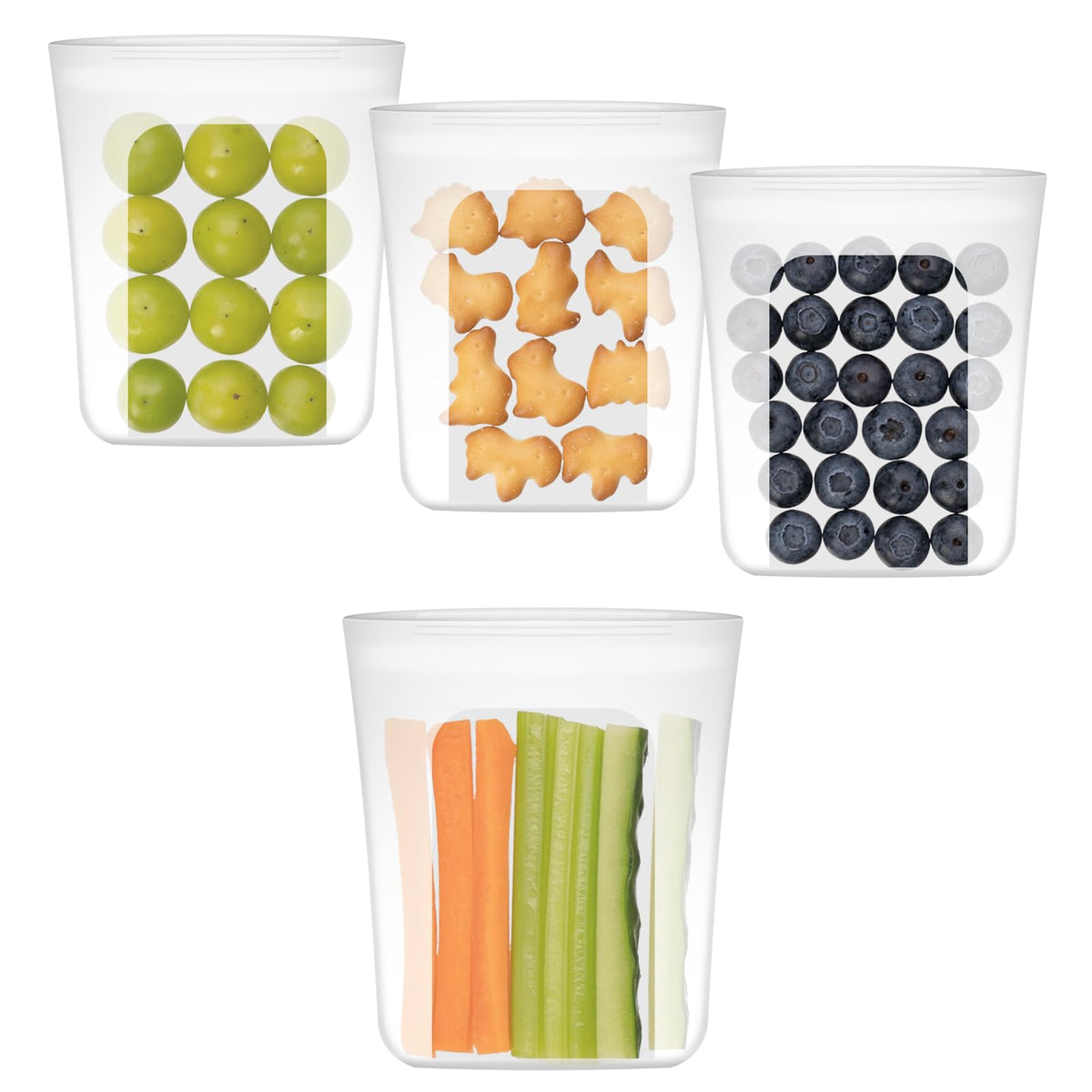100% Silicone Mini Ziplock Reusable Pocket Snack Bags 4oz, BPA Free, 4 Pack Tranlucent | 4oz | 4 Pack