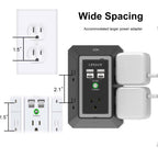 Wall Charger, Surge Protector, QINLIANF 5 Outlet Extender with 4 USB Ports Black 3U1C