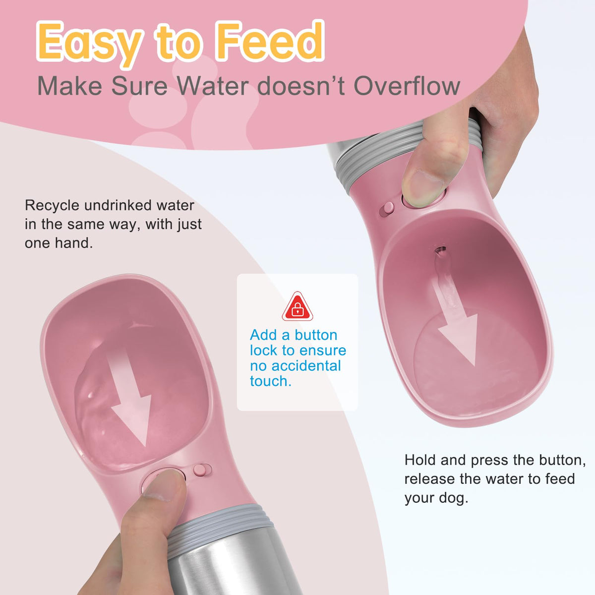 Portable Dog Water Bottle, 14 OZ Stainless Steel Pet Water Dispenser Button switch 14 OZ - Blue