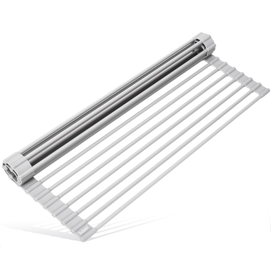 Surpahs 17.5 x 13.1 Inch Roll-Up Dish Drying Rack, Warm Gray