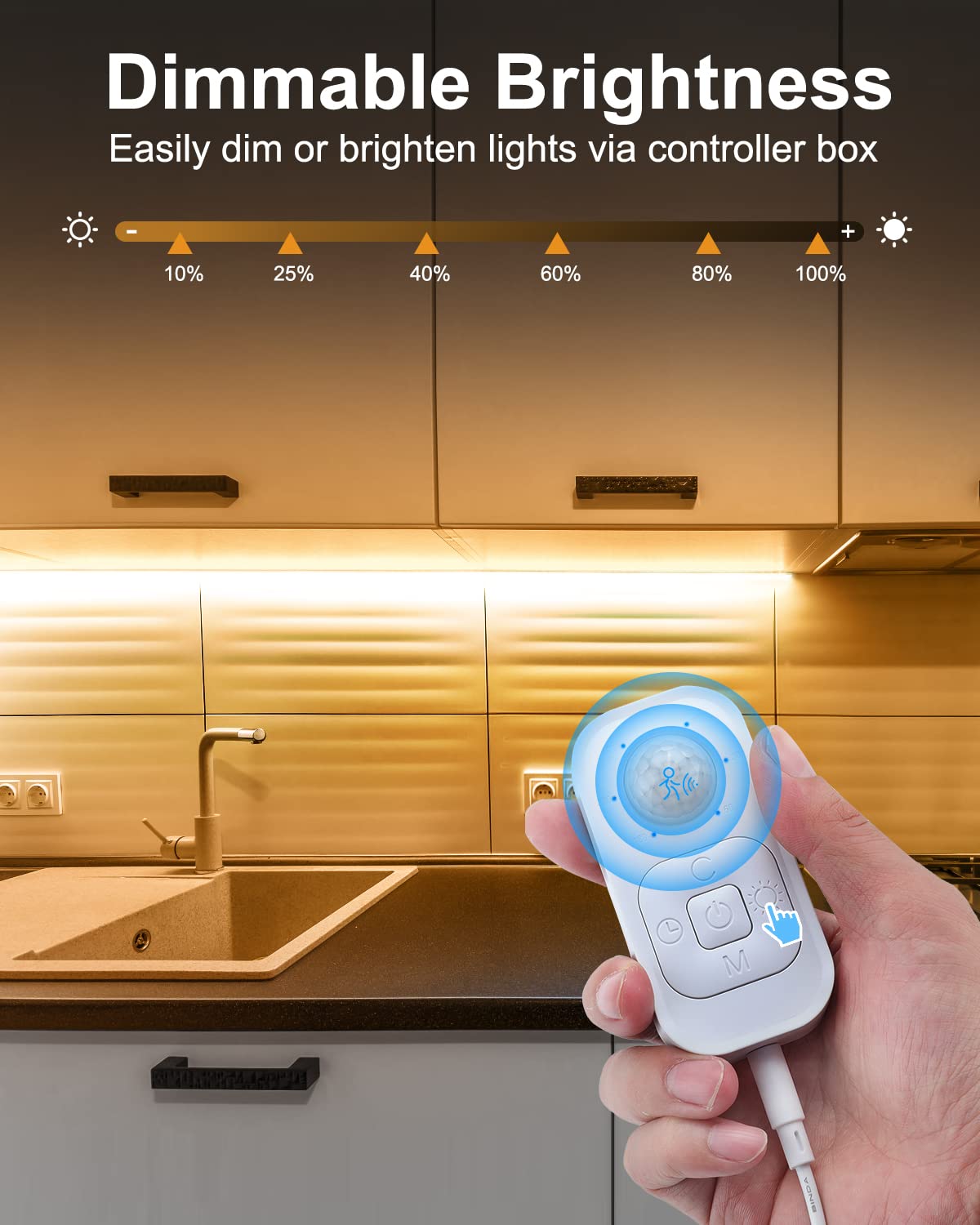 Motion Sensor Led Light Strip - Under Cabinet Lighting with Power Adapter Cold White 16.4ft